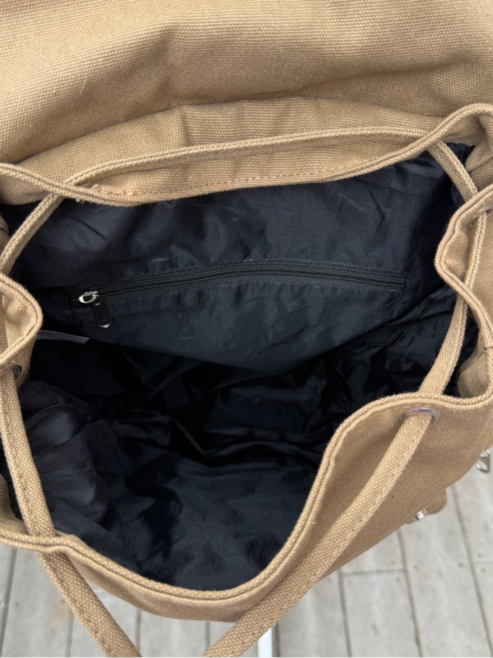 Bella Russo Canvas Backpack Unisex Drawstring Flap Zipper Pockets Faux Leather - Picture 5 of 11